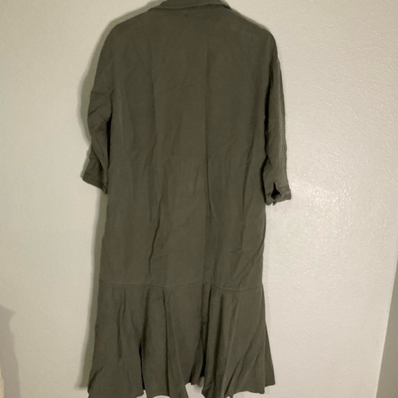 ZARA Trafaluc TRF Olive Oversized Shirt Dress w/ Frill Ruffle Small Lagenlook - Picture 7 of 10